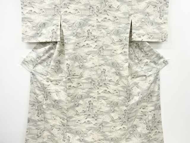 JAPANESE KIMONO / ANTIQUE KIMONO / SILK / TOKAMACHI TSUMUGI / WOVEN ABSTRACT GARDEN